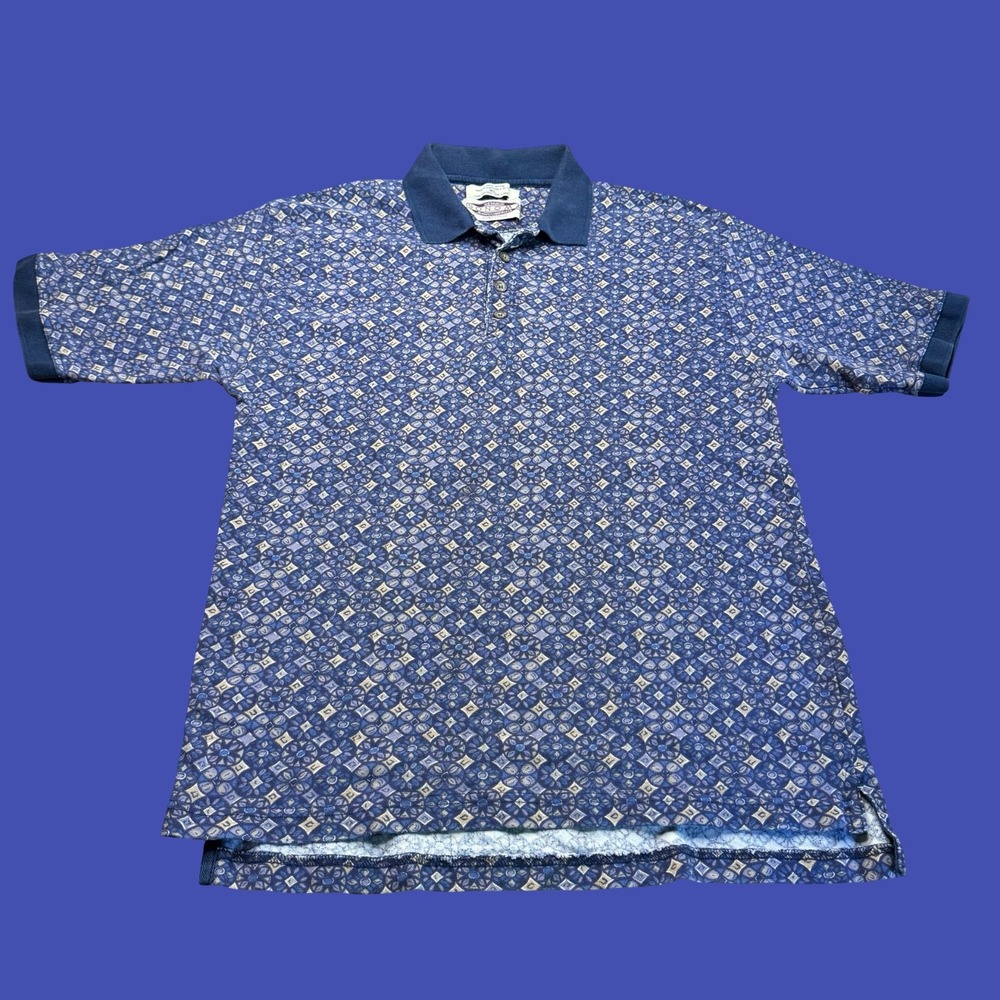 Vintage Sonoma Polo Shirt Mens XL Blue Geometric Print Cotton 90s Outdoor